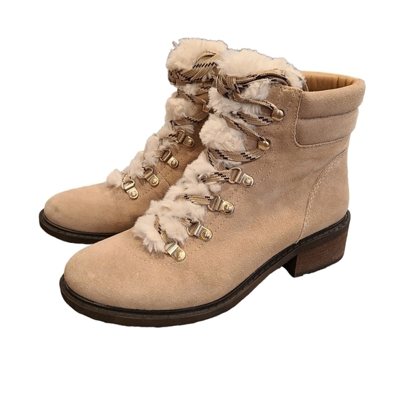 Sam Edelman Suede Lace-up Boots with Faux Fur Detail, Size 7 - Picture 1 of 14